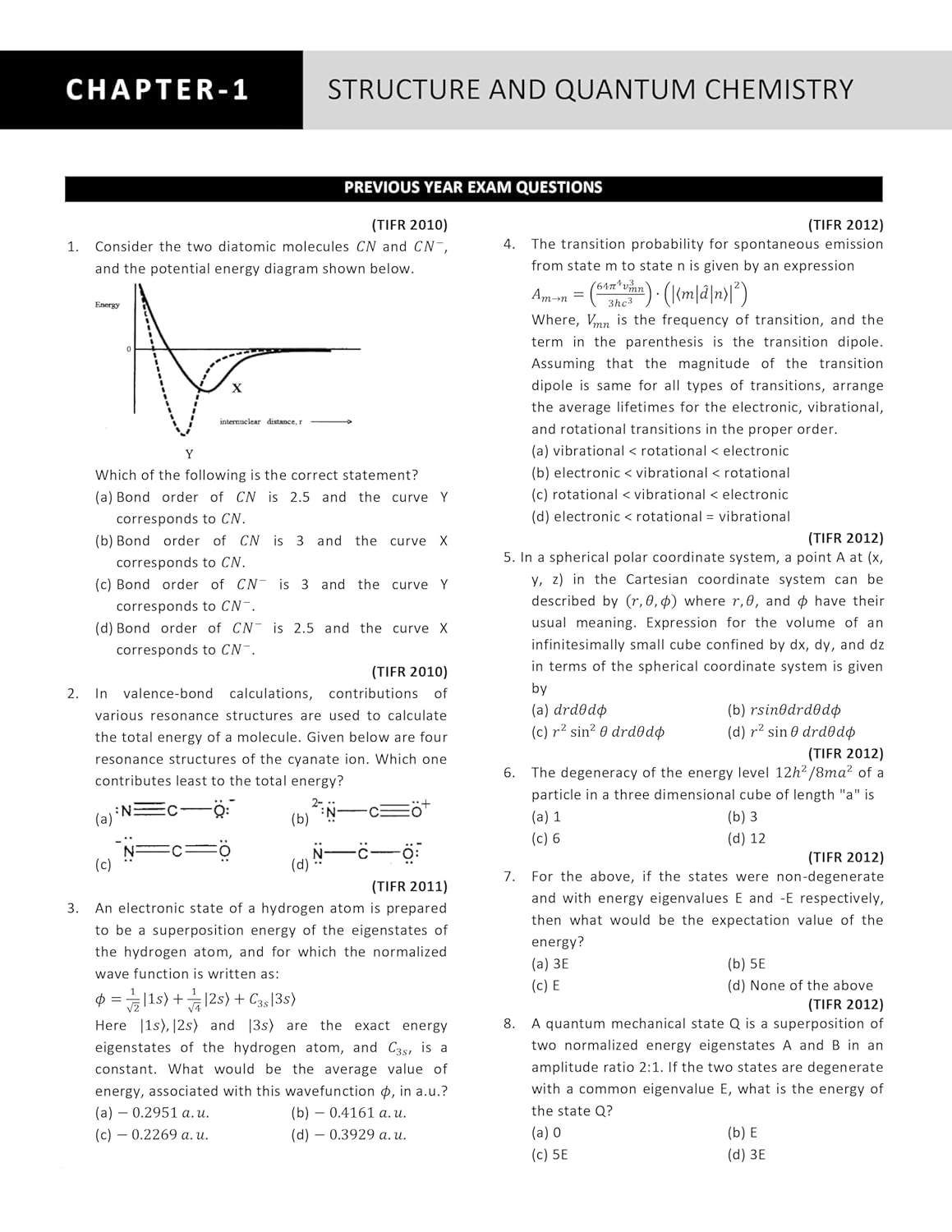 TIFR Chemistry Book Previous Year Questions (PYQ) with Detailed solutions 15 Years From 2010-2024 Topic Wisse Sorted solved papers